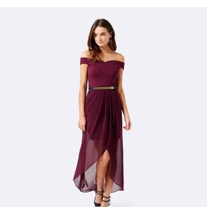 Ever new burgundy off shoulder dress for party